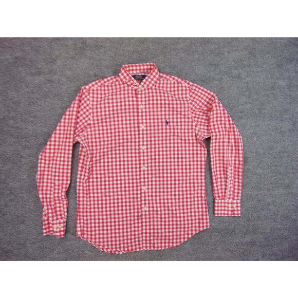 Polo Ralph Lauren Shirt Mens Med Red White Check Non-Iron - Picture 2 of 8
